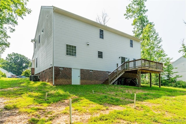 15606 Corte Castle Ter, Chesterfield, VA 23838 - back of property featuring a deck, stairway, central AC unit, a yard, and crawl space