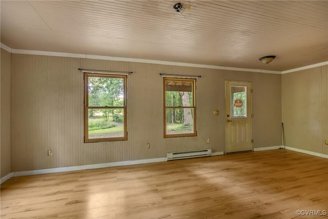 3966 Holts Ln, Saluda, VA 23149 - unfurnished room with baseboard heating, light wood-style floors, ornamental molding, and baseboards