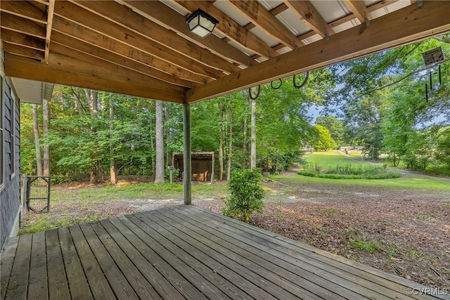 3966 Holts Ln, Saluda, VA 23149 - wooden deck with view of wooded area