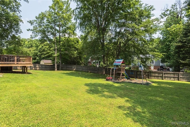 7313 Key Deer Cir, Midlothian, VA 23112 - view of yard featuring a playground and a deck