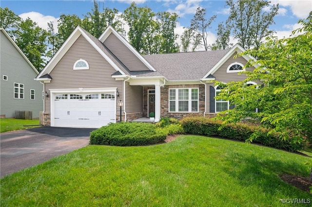 1012 Water Beech Rd, Midlothian, VA 23114 - view of front of home with stone siding, asphalt driveway, a front yard, and roof with shingles
