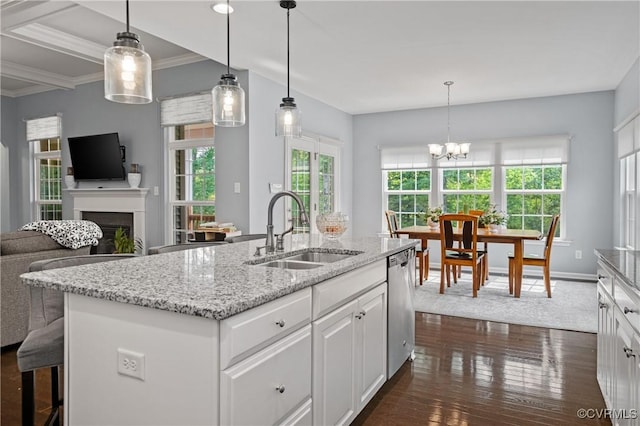 1012 Water Beech Rd, Midlothian, VA 23114 - kitchen with a sink, dishwasher, healthy amount of natural light, a chandelier, and crown molding
