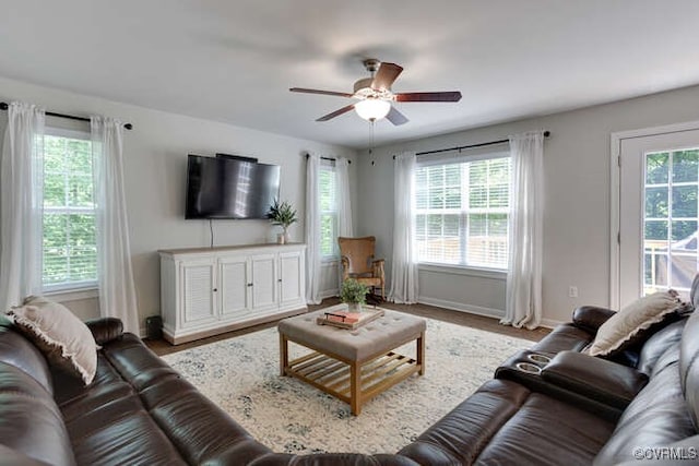 328 Peregrine Pl, Louisa, VA 23093 - living area with ceiling fan and wood finished floors