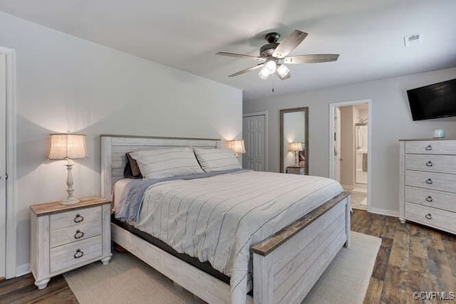 328 Peregrine Pl, Louisa, VA 23093 - bedroom with wood finished floors, ensuite bath, and ceiling fan