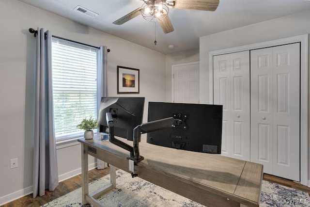 328 Peregrine Pl, Louisa, VA 23093 - home office with a ceiling fan and wood finished floors