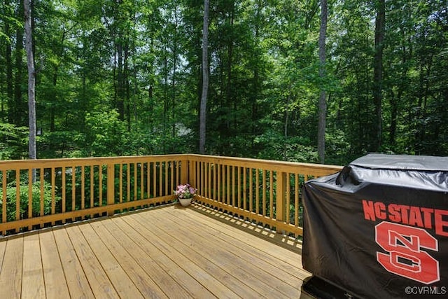 328 Peregrine Pl, Louisa, VA 23093 - wooden deck with grilling area and a forest view