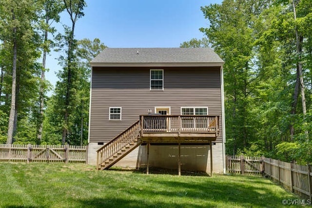 328 Peregrine Pl, Louisa, VA 23093 - rear view of house featuring a wooden deck, stairs, and a fenced backyard