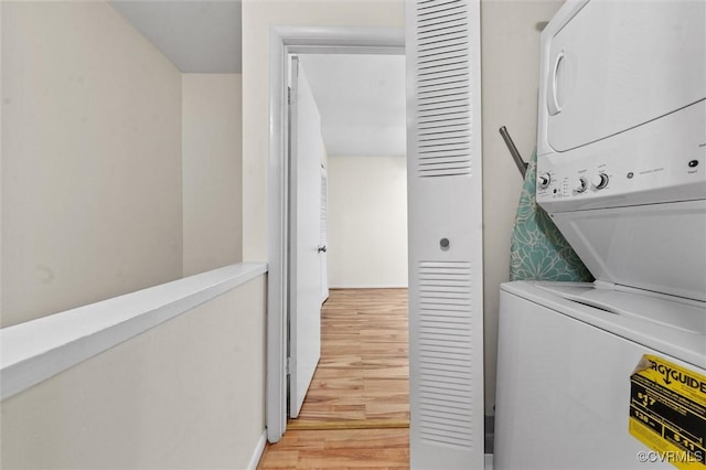 11605 E Briar Patch Dr, Midlothian, VA 23113 - laundry room featuring estacked washer and dryer and light wood finished floors