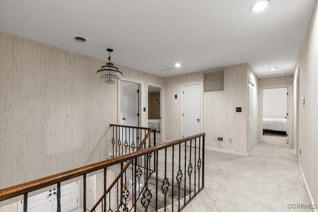 3301 E Princeton Rd, Petersburg, VA 23805 - hall featuring an upstairs landing, light carpet, baseboards, and recessed lighting