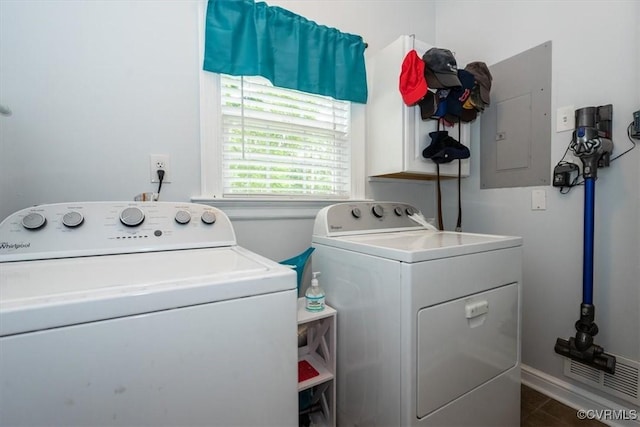 5120 Monza Ct, North Chesterfield, VA 23234 - laundry room featuring electric panel, separate washer and dryer, and tile patterned floors