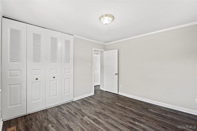 4706 Leadenhall Dr, Chesterfield, VA 23234 - unfurnished bedroom featuring dark wood-style flooring, baseboards, crown molding, and a closet