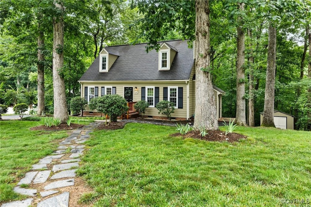 1101 Somerville Grove Ter, Midlothian, VA 23114 - cape cod house featuring a storage shed, a front lawn, and crawl space