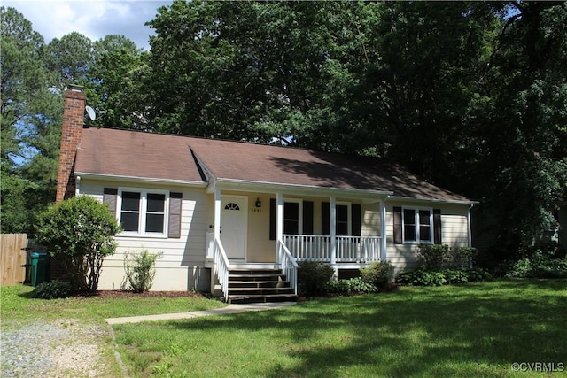 5041 Oakforest Dr, Chesterfield, VA 23832 - ranch-style house featuring covered porch, a chimney, and a front lawn
