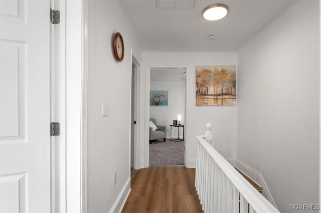 215 S S St, Petersburg, VA 23803 - hallway featuring an upstairs landing, crown molding, dark wood-style flooring, and baseboards