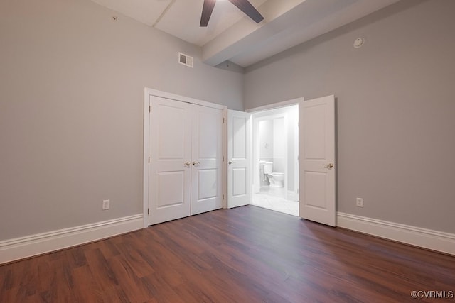6 N 6th St Unit U3C, Richmond, VA 23219 - unfurnished bedroom with wood finished floors, beam ceiling, baseboards, and a ceiling fan