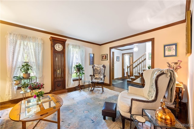 14000 Autumn Woods Rd, Midlothian, VA 23112 - living area with light wood finished floors, stairway, ornamental molding, and baseboards