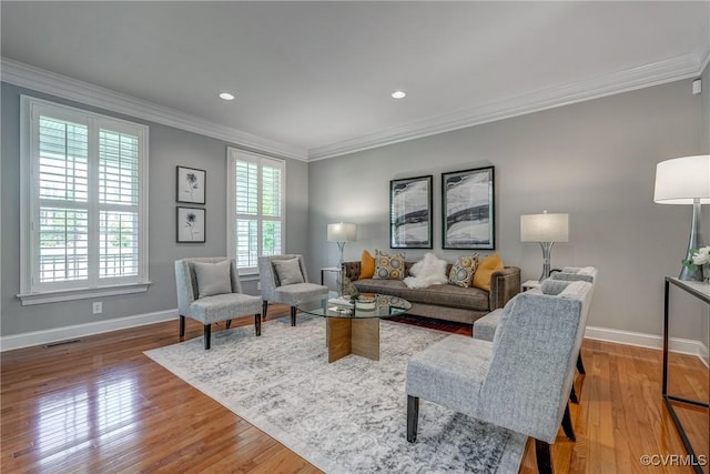 4307 Wilcot Dr, Midlothian, VA 23113 - living room featuring baseboards, wood finished floors, crown molding, and recessed lighting