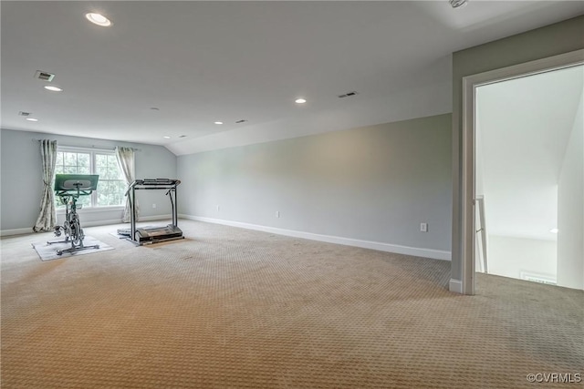 4307 Wilcot Dr, Midlothian, VA 23113 - workout area with light colored carpet, recessed lighting, baseboards, and vaulted ceiling