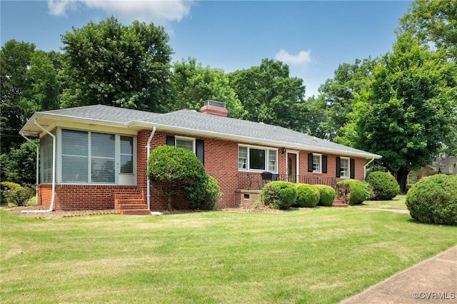 4212 Randolph Rd, North Chesterfield, VA 23236 - ranch-style home featuring brick siding, a front yard, and a chimney