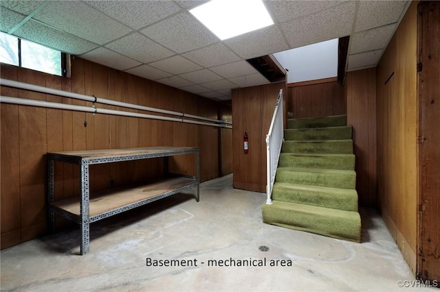 4212 Randolph Rd, North Chesterfield, VA 23236 - below grade area featuring wooden walls, stairway, and a paneled ceiling
