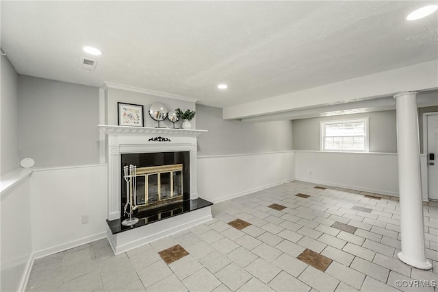 6406 Lothaire Ct, North Chesterfield, VA 23234 - unfurnished living room with recessed lighting, a glass covered fireplace, and baseboards