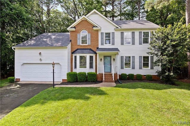 12410 Creek Mill Ct, Glen Allen, VA 23059 - view of front of property featuring asphalt driveway, a front yard, roof with shingles, and a garage