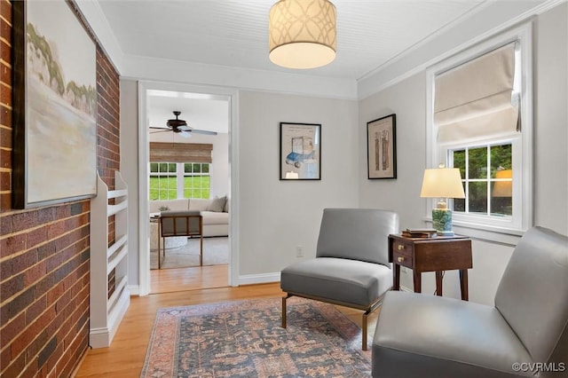 1004 Dinwiddie Ave, Henrico, VA 23229 - living area with light wood finished floors, a ceiling fan, crown molding, and baseboards