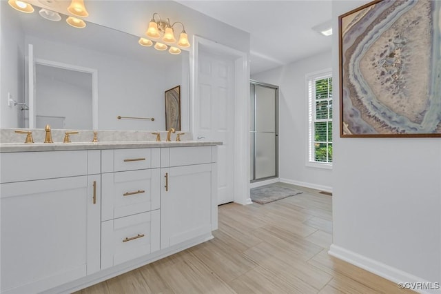 1222 Hull Harbor Rd, Heathsville, VA 22473 - bathroom with double vanity and a shower stall