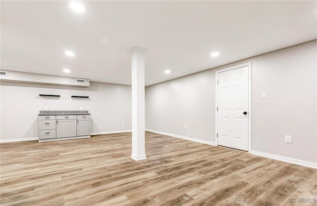 11517 Mount Hermon Rd, Ashland, VA 23005 - finished below grade area featuring light wood-style flooring, recessed lighting, and baseboards