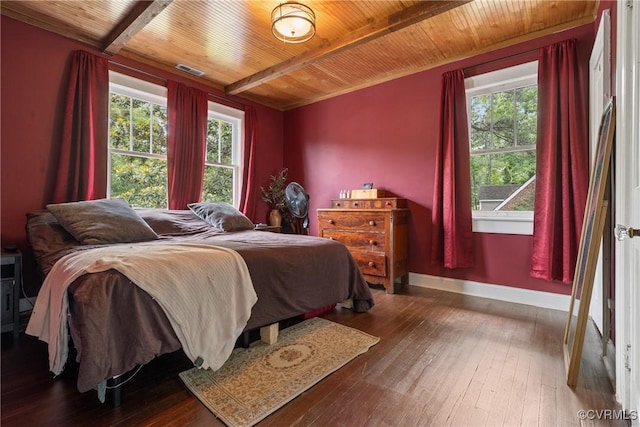 1942 Berkeley Ave, Petersburg, VA 23805 - bedroom featuring wooden ceiling with exposed beams, wood-type flooring, and baseboards