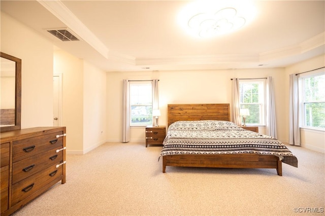 12194 Elnora Ln, Glen Allen, VA 23059 - bedroom with a raised ceiling, light carpet, ornamental molding, and baseboards