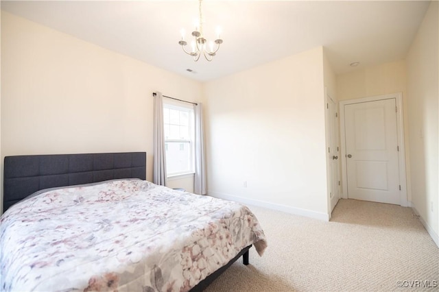 12194 Elnora Ln, Glen Allen, VA 23059 - bedroom with a chandelier, light colored carpet, and baseboards