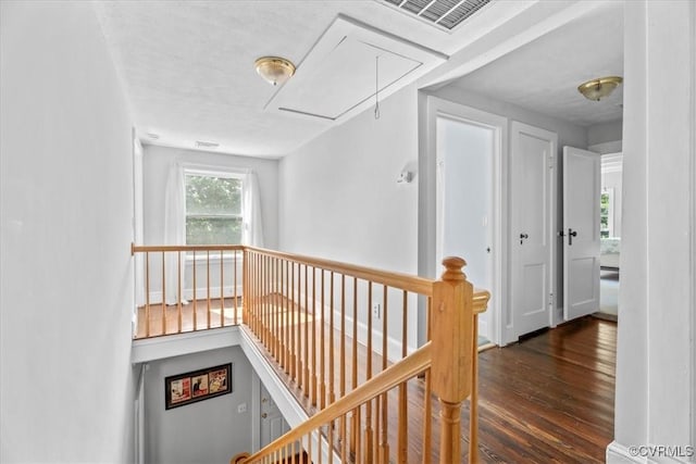 24405 N James Madison Hwy, New Canton, VA 23123 - hallway with attic access, an upstairs landing, and wood finished floors