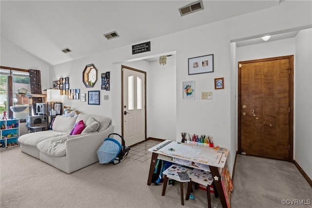 106 S Marion Ave Unit A, Hopewell, VA 23860 - living area featuring carpet floors, vaulted ceiling, and baseboards