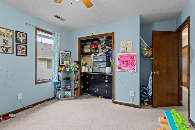 106 S Marion Ave Unit A, Hopewell, VA 23860 - rec room with carpet, a textured ceiling, baseboards, and ceiling fan