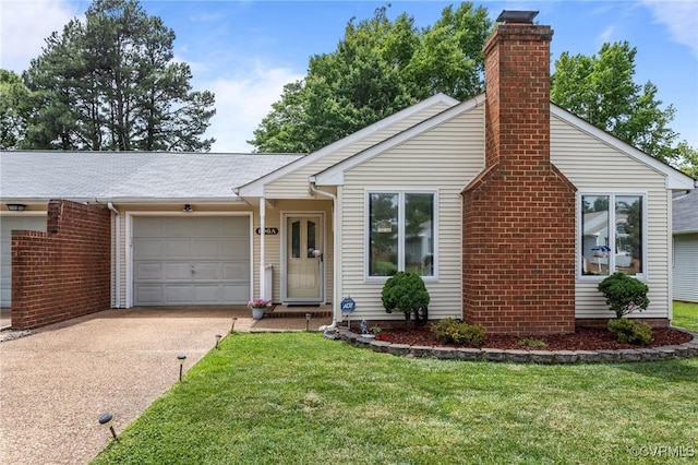 106 S Marion Ave Unit A, Hopewell, VA 23860 - ranch-style house with concrete driveway, a garage, a chimney, and a front yard