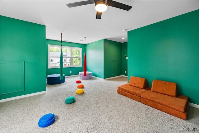 2401 Willowvale Pl, Midlothian, VA 23112 - playroom with ceiling fan, baseboards, and carpet