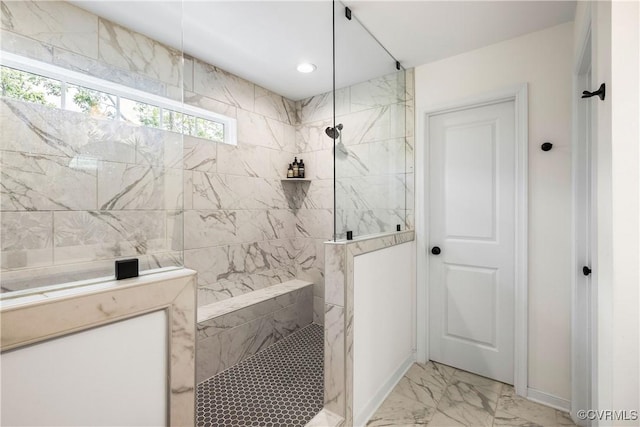 2401 Willowvale Pl, Midlothian, VA 23112 - full bathroom featuring marble finish floors, a walk in shower, and recessed lighting