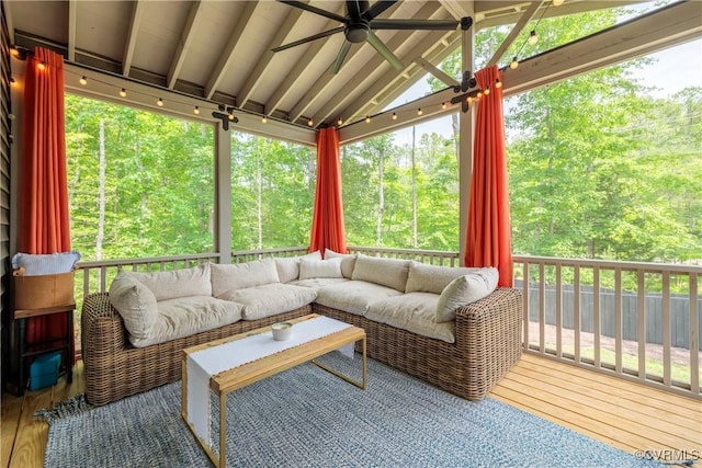 2401 Willowvale Pl, Midlothian, VA 23112 - wooden terrace with outdoor lounge area and ceiling fan