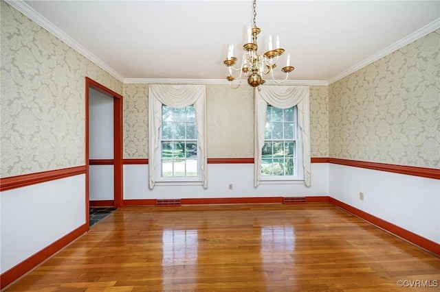 10108 Waltham Dr, Henrico, VA 23238 - empty room with a chandelier, plenty of natural light, wood finished floors, and ornamental molding