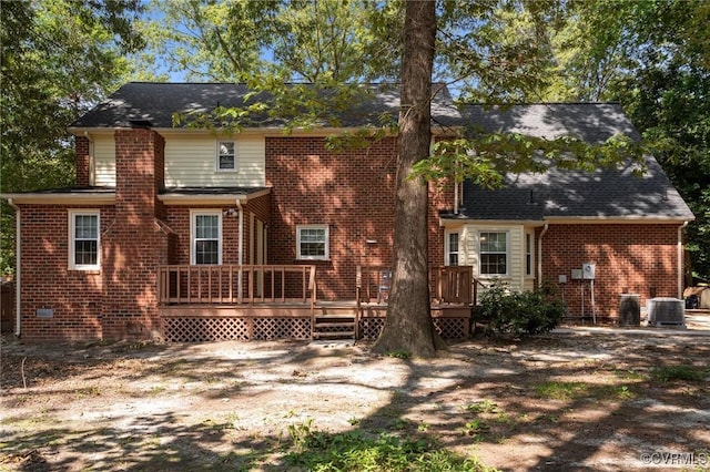 4709 Pompton Ln, Chester, VA 23831 - back of house with a deck, brick siding, and central air condition unit