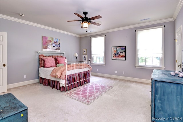 1921 Miln House Rd, Williamsburg, VA 23185 - carpeted bedroom with baseboards, ornamental molding, multiple windows, and a ceiling fan