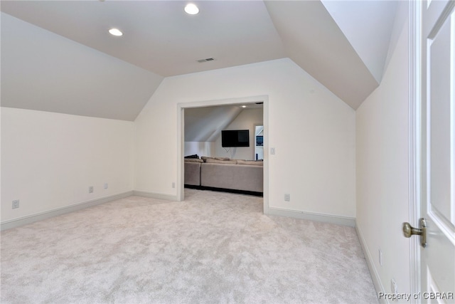 1921 Miln House Rd, Williamsburg, VA 23185 - additional living space with lofted ceiling, light carpet, recessed lighting, and baseboards
