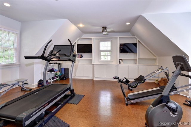 1921 Miln House Rd, Williamsburg, VA 23185 - exercise area featuring plenty of natural light, recessed lighting, and vaulted ceiling
