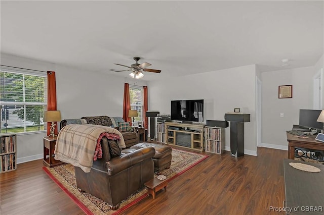 202 Arbordale Loop, Williamsburg, VA 23188 - living area with healthy amount of natural light, a ceiling fan, baseboards, and wood finished floors
