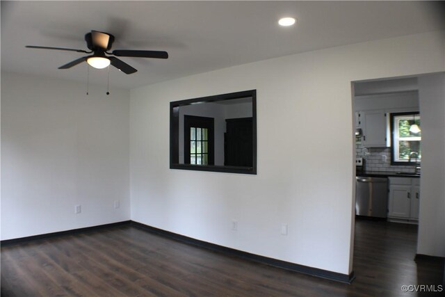 4201 Kempwood Pl, Chesterfield, VA 23832 - empty room with dark wood-type flooring, a ceiling fan, baseboards, and recessed lighting