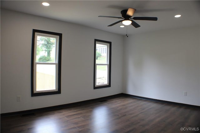 4201 Kempwood Pl, Chesterfield, VA 23832 - spare room with dark wood finished floors, recessed lighting, baseboards, and a ceiling fan