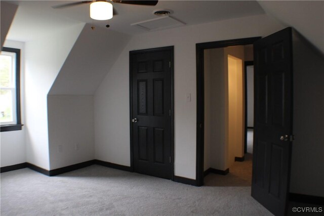4201 Kempwood Pl, Chesterfield, VA 23832 - additional living space with light carpet, vaulted ceiling, baseboards, and ceiling fan