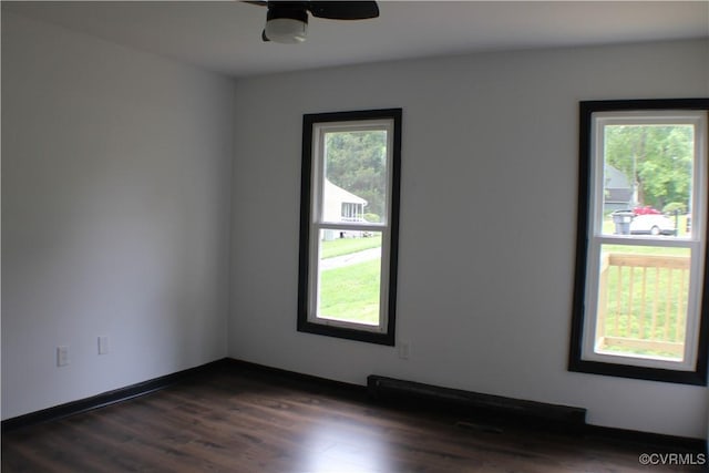 4201 Kempwood Pl, Chesterfield, VA 23832 - spare room with a ceiling fan, dark wood-style flooring, and baseboards