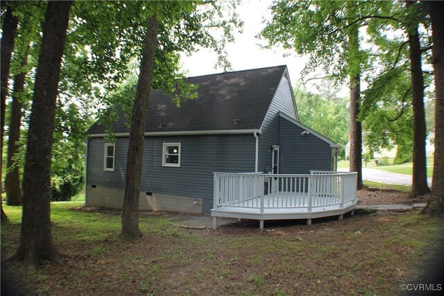 4201 Kempwood Pl, Chesterfield, VA 23832 - rear view of house with crawl space, a wooden deck, and a shingled roof